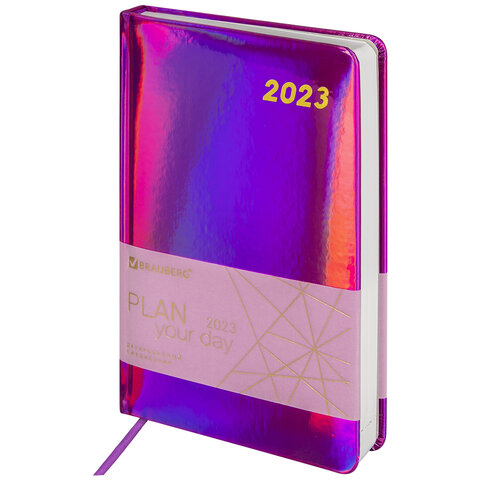 Ежедневник датированный 2023 А5 138x213мм Brauberg Holiday под кожу зеркальный фиолетовый