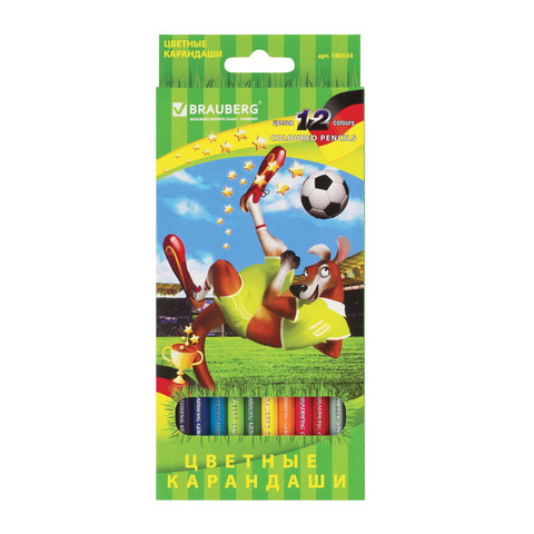 Карандаши цветные 12цв Brauberg Football match заточенные картонная упаковка