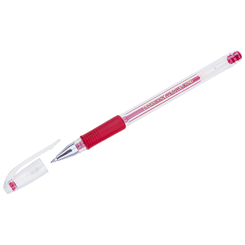 Ручка гелевая 0,5мм Crown Hi-Jell Grip красная грип