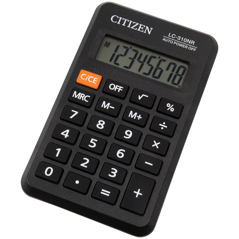 Калькулятор 08 разр Citizen LC-310NR 69х114х14мм малый черный/100 