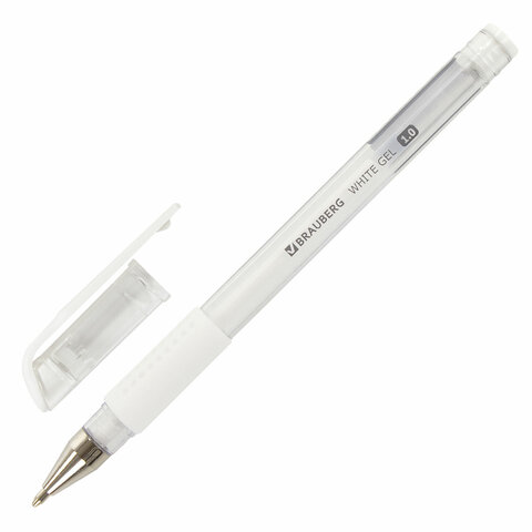 Ручка гелевая 0,5мм Brauberg White белая узел 1мм с грипом