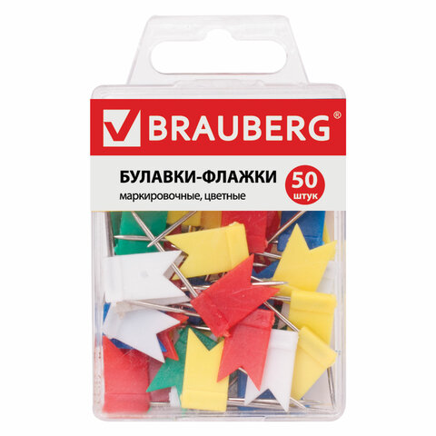 Булавки флажки маркировочные Brauberg цветные 50шт пластиковая коробка европодвес