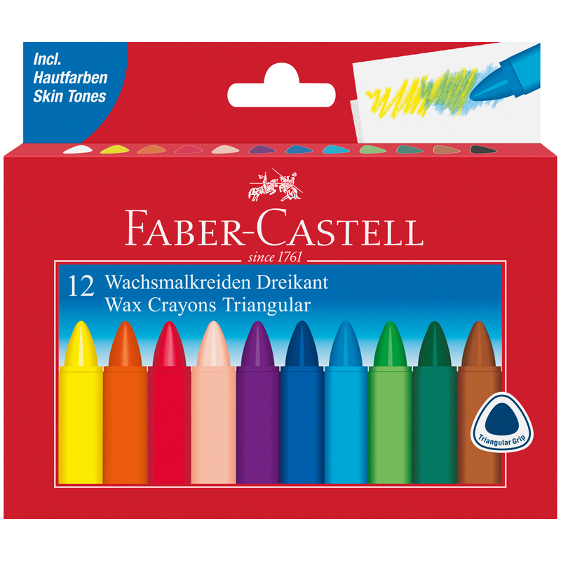 Мелки восковые Faber-Castell 12цв трехгранные картон упаковка