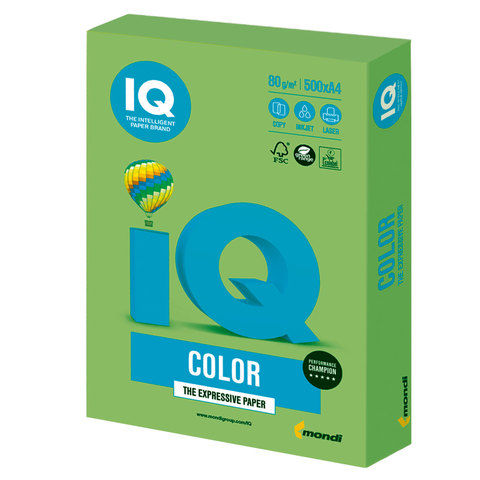 Бумага для принтера цветная зеленая липа IQ color А4 80 г/м2 500л интенсив LG46
