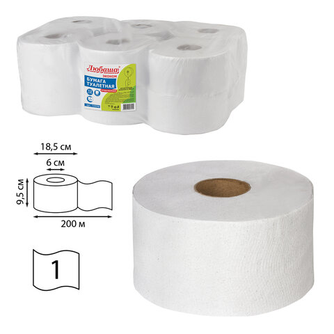 Туалетная бумага для диспенсера 200м Любаша (Система T2) 1-сл 12рул/уп отбеленная