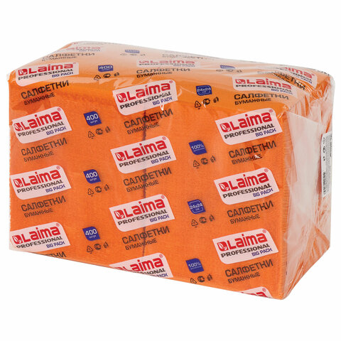 Салфетки бумажные 400л оранжевые Laima Big Pack 24х24 интенсив 100% целлюлоза
