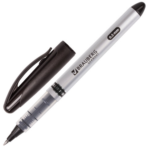 Ручка роллер черная Brauberg Control 0,5мм корпус серебро