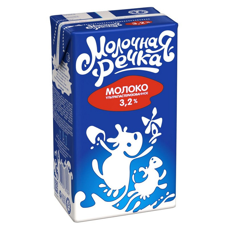 Молоко Молочная речка 3,2% ультрапастеризованое 1л