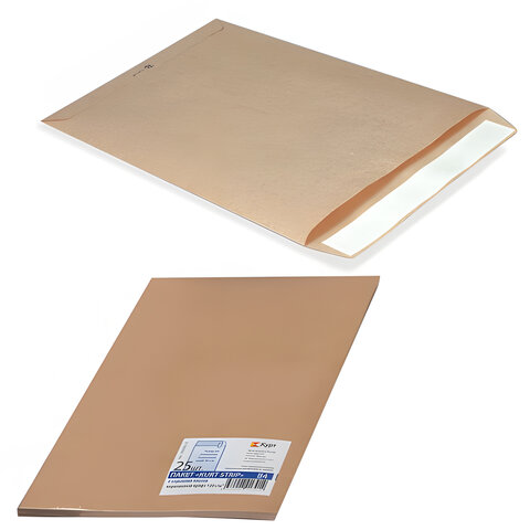 Конверт-пакеты С5 плоские 162х229мм до 90 листов крафт-бумага отрывная полоса комплект 25 