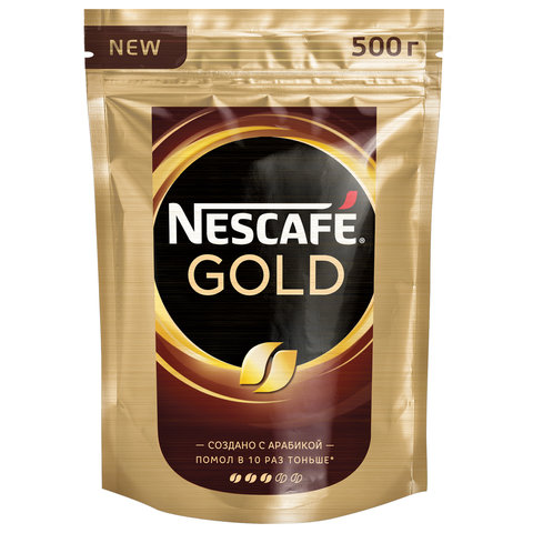Кофе молотый в растворимом 500г Nescafe (Нескафе) Gold сублимированный мягкая упаковка
