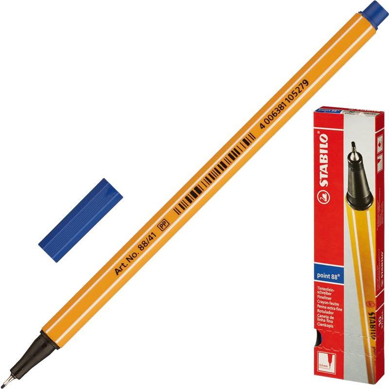 Ручка капиллярная (линер) 0,4мм Stabilo Point 88 синяя/41/10