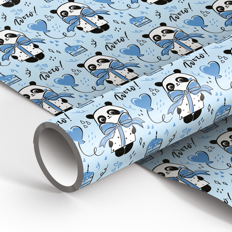 Упаковочная бумага глянц 70x100см Meshu PandaGift Blue 90г/м2