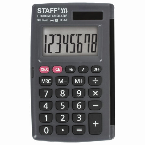 Калькулятор 08 разр Staff STF-6248 104х63мм малый двойное питание черный