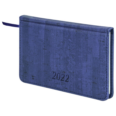 Еженедельник датированный 2022 А6 64л малый формат 95х155мм Brauberg wood под кожу синий