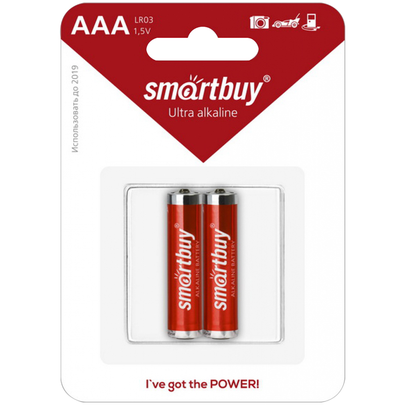 Батарейка LR03 AAA (мизинчиковая) SmartBuy алкалиновая 2шт/уп