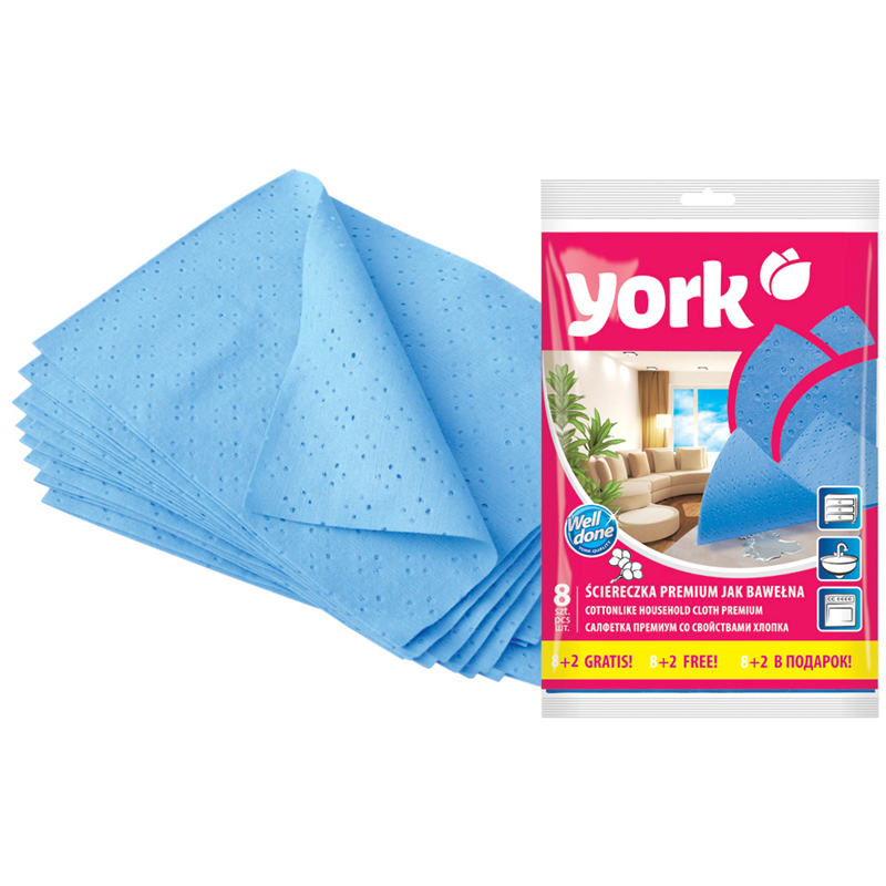 Салфетка для бытовых нужд вискоза York Premium 10шт/уп сверхвлаговпитывающие 35х50см синие  