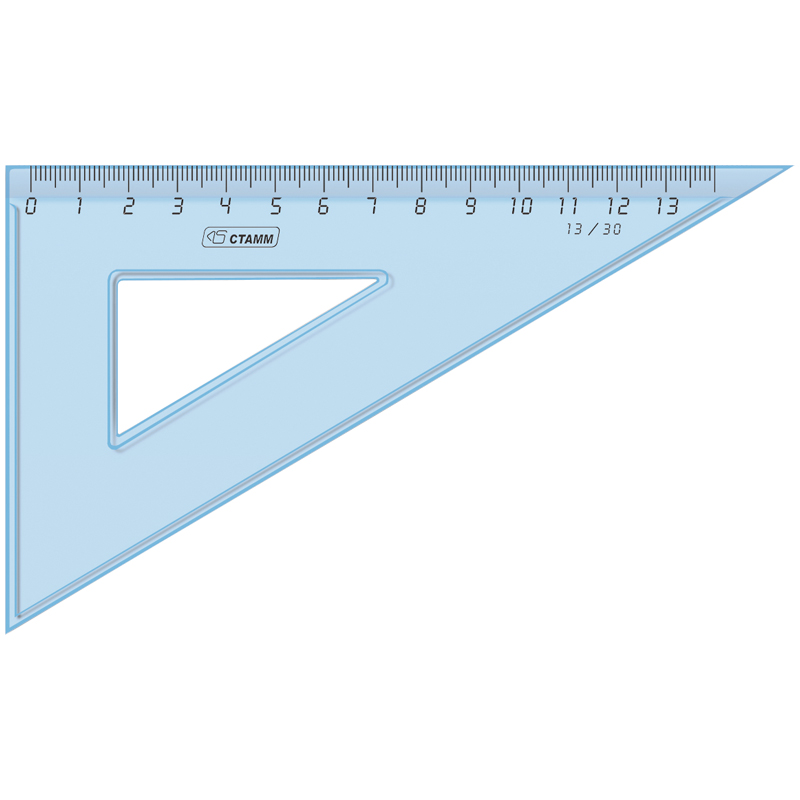 Линейка треугольник Стамм 13см прозрачный голубой/48   ТК400