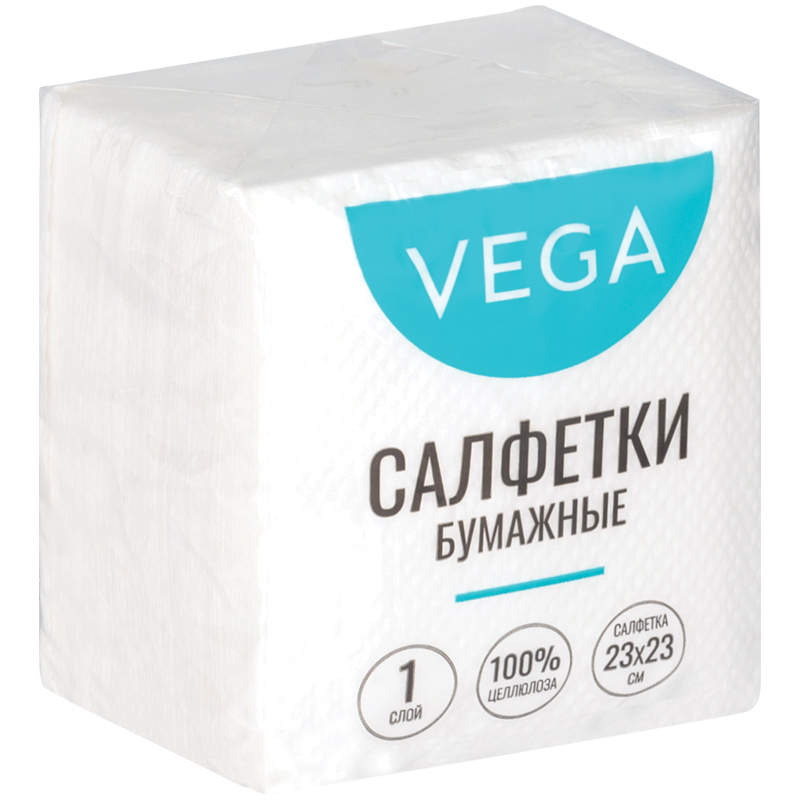 Салфетки бумажные Vega 1 слойн 23х23см белые 80шт