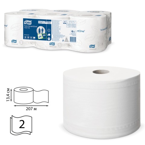 Туалетная бумага для диспенсера 207м Tork SmartOne Advanced 2-сл белая 6шт/уп