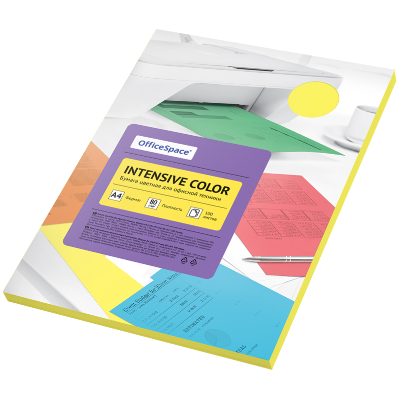Бумага для принтера А4 80г/м² желтый 100л OfficeSpace Intensive Color