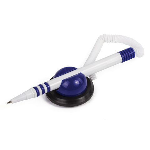 Ручка на липучке синяя Brauberg пружинка корпус белый/синий