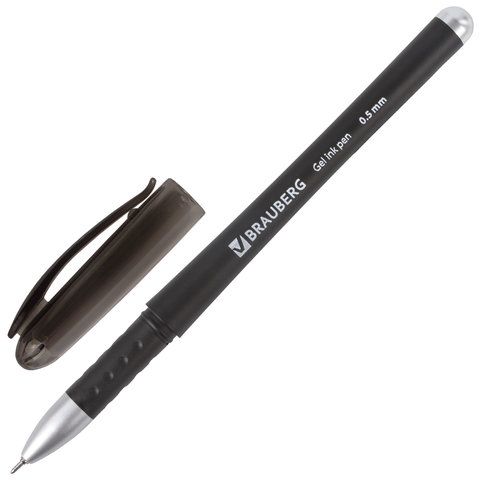 Ручка гелевая 0,5мм Brauberg Impulse черная с грипом игольчатый узел линия письма 0,35мм
