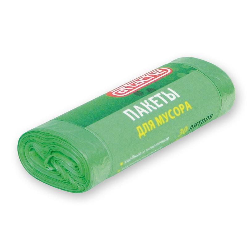 Пакет 30л для мусора (мешок) 30шт 10мкм ПНД Attache зеленый/60