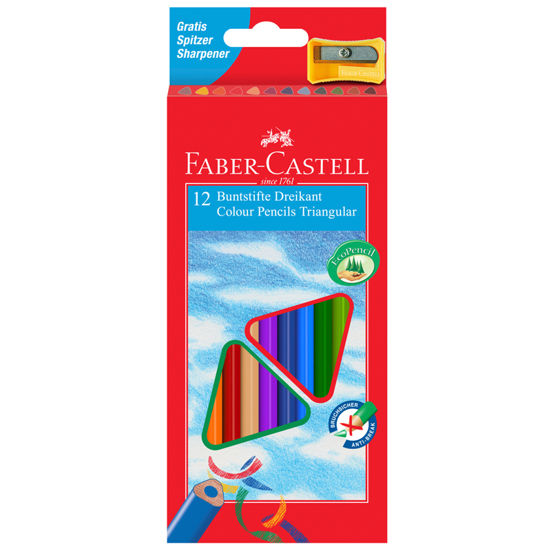 Карандаши цветные 12цв Faber-Castell Ecopen трехгранные заточенные с точилкой 