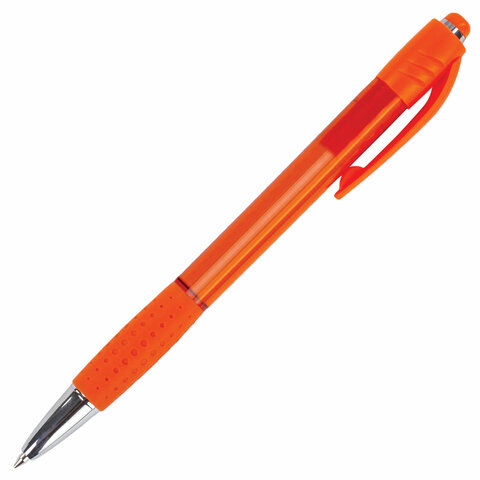 Ручка шариковая автоматическая синяя 0,7мм с грипом корпус оранжевый узел Brauberg Super