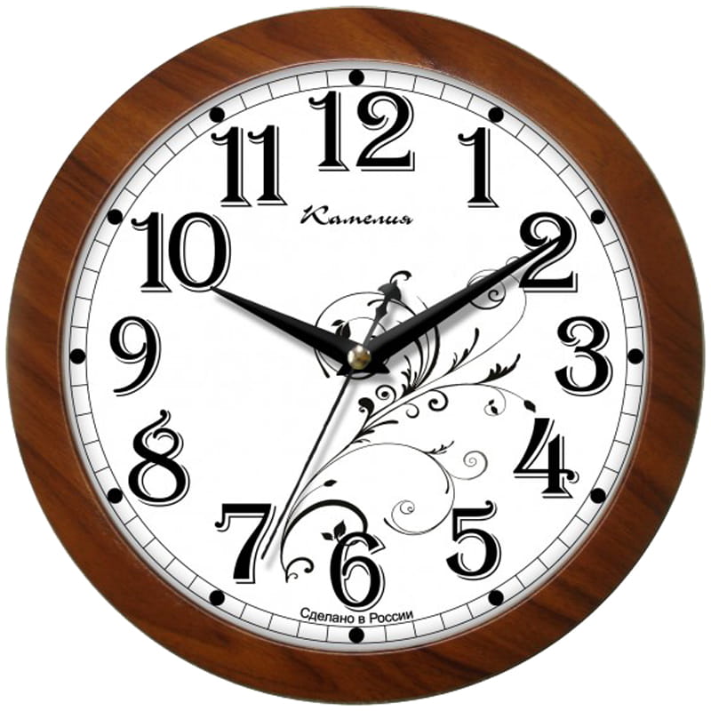 Часы настенные Камелия Классика с узором круг коричневая рамка