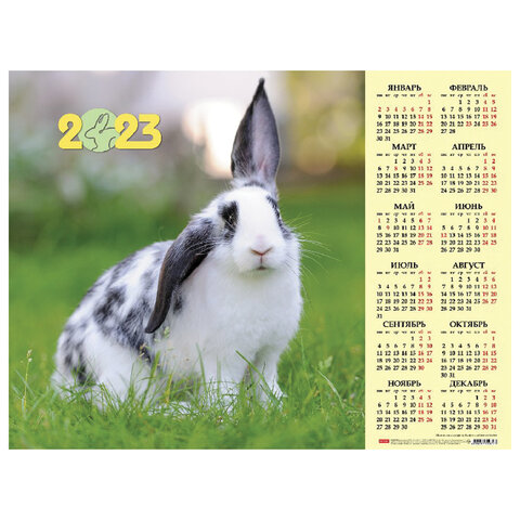 Календарь настенный листовой 2023г формат А2 60х45см Год Кролика 2 Hatber