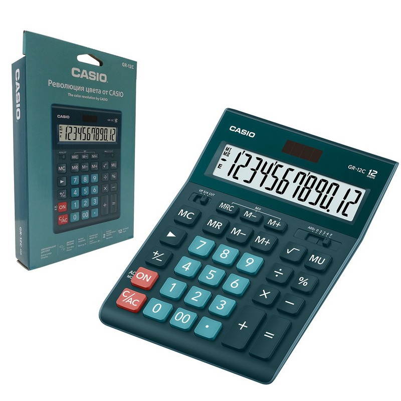 Калькулятор 12 разр Casio GR-12C-DG-W-EP зеленый