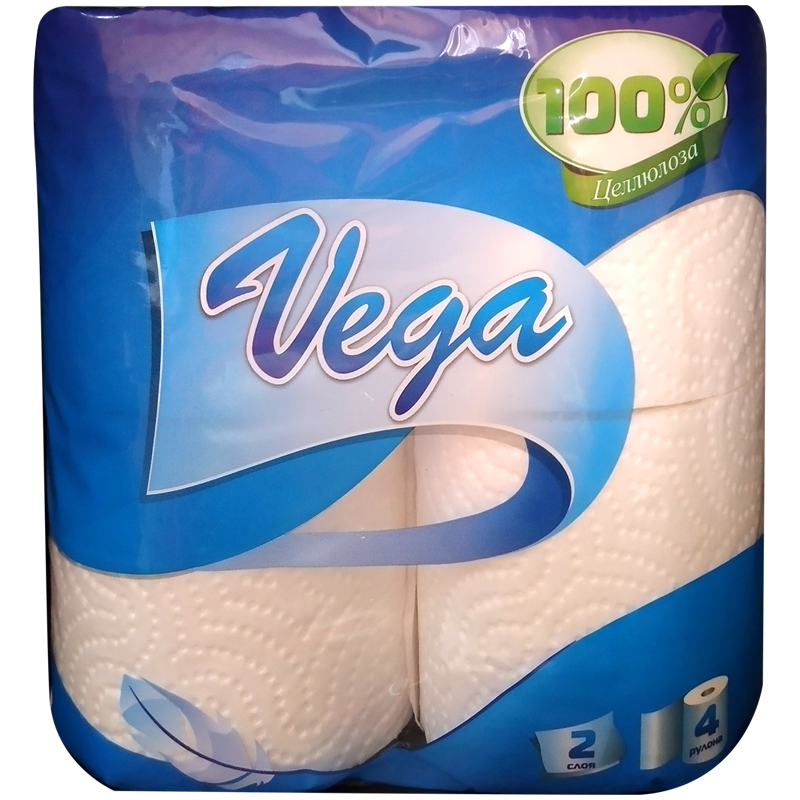 Туалетная бумага 04шт Vega 17м 2-сл тиснение перфорация белая втулка