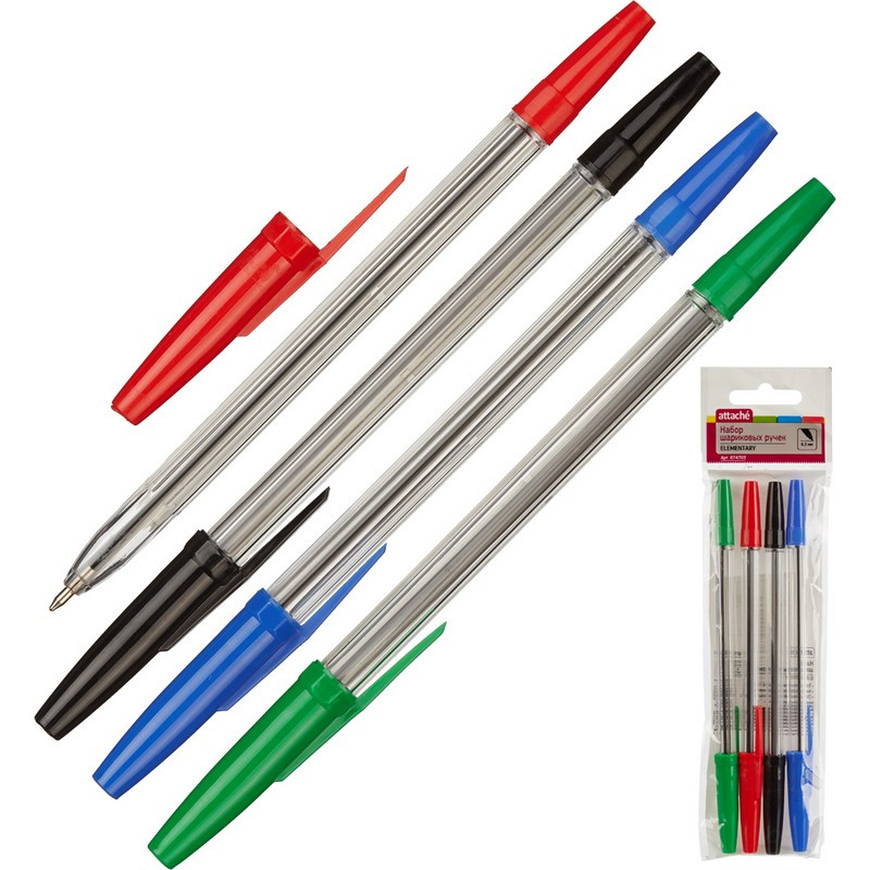 Ручка шариковая набор 04 цвета толщина линии 0.5мм Attache Economy Elementary