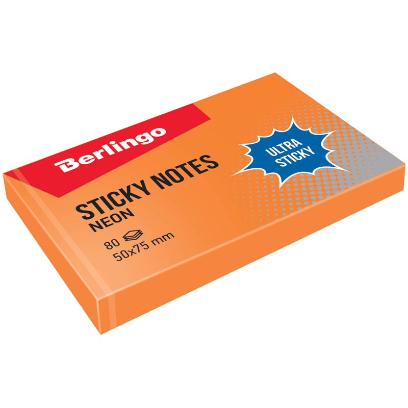Стикеры 50х70 с кл краем 80л оранжевый неон Berlingo Ultra Sticky