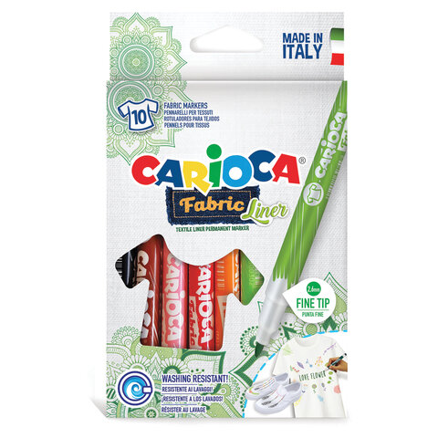Маркеры для ткани Carioca Италия Fabric 10 цветов круглый наконечник 2,6 мм