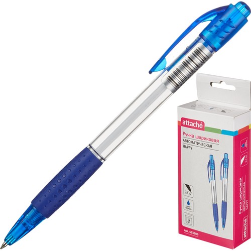 Ручка шариковая автоматическая синяя Attache Happy прозрачн корп