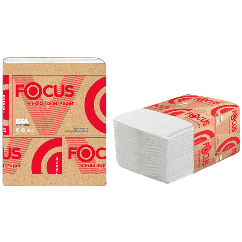 Туалетная бумага листовая Focus Premium V-сложение 2-сл белая 250л 30шт/уп