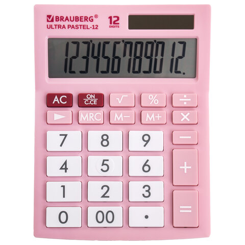 Калькулятор 12 разрядов двойное питание розовый Brauberg Ultra Pastel-12-PK