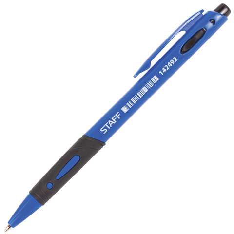Ручка шариковая автоматическая синяя STAFF Manager корпус синий грип узел 0,7мм