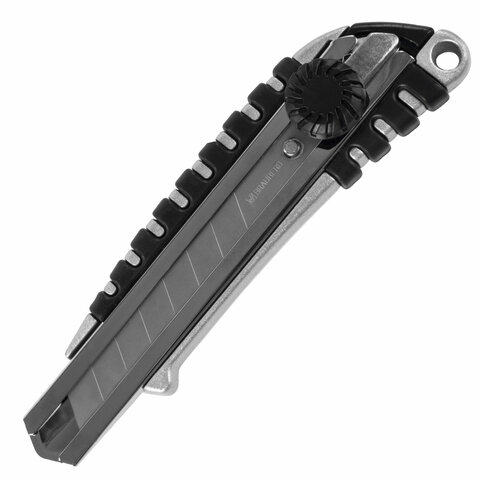 Нож 18мм роликовый фиксатор резиновые вставки металл Brauberg Metallic
