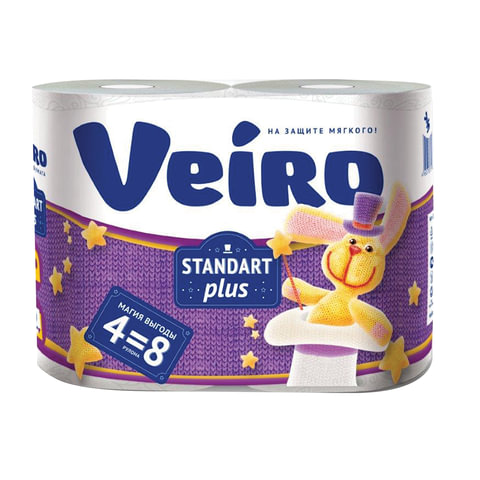 Туалетная бумага 04шт Veiro Standart Plus 30м 2-сл белая втулка    3с24