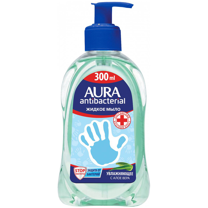 Мыло жидкое 300мл дозатор Aura Antibacterial Экстракт алоэ 