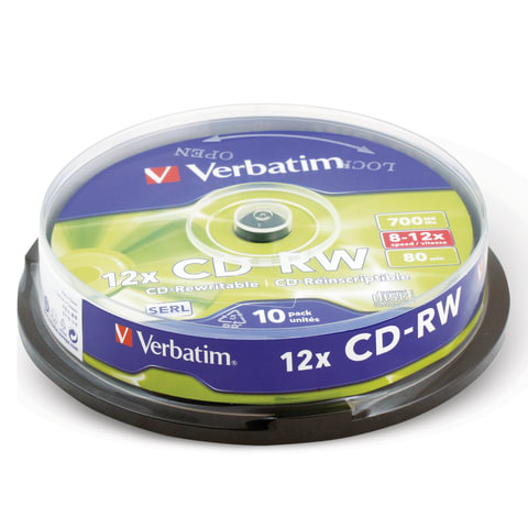 Диски CD-RW Verbatim 700 Mb 12х Cake Box 10 шт/уп