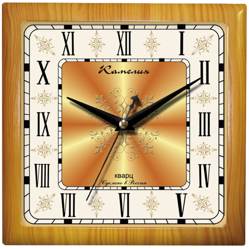 Часы настенные Камелия Римские новые 2 квадрат светло корич рамка