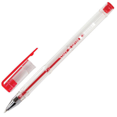 Ручка гелевая красная Staff Basic 0,5мм корпус прозрачный хромированные детали