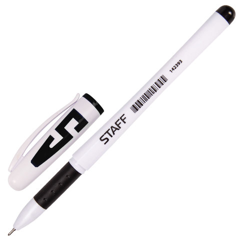 Ручка гелевая черная Staff Manager 0,5мм грип корпус белый игольч