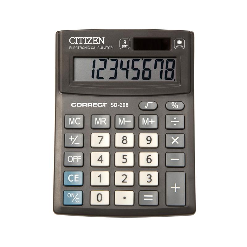 Калькулятор 08 разр Citizen SD-208 100х136х32мм малый черный /40 CMB801-BK