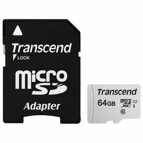 Карта памяти 64GB Transcend UHS-I U1 microSDXC class 10 адаптер TS64GUSD300S-A