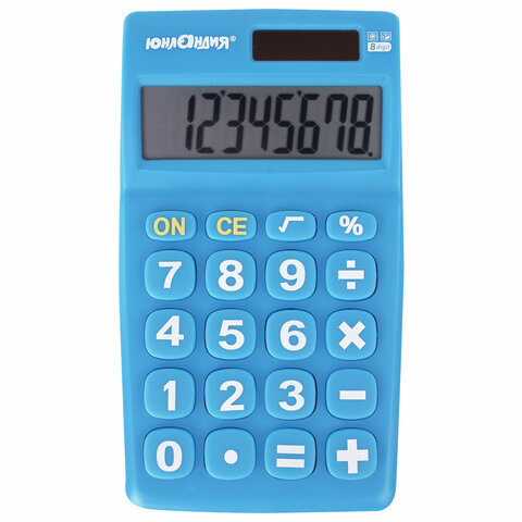 Калькулятор 08 разр Юнландия (135х77 мм) двойное питание синий блистер